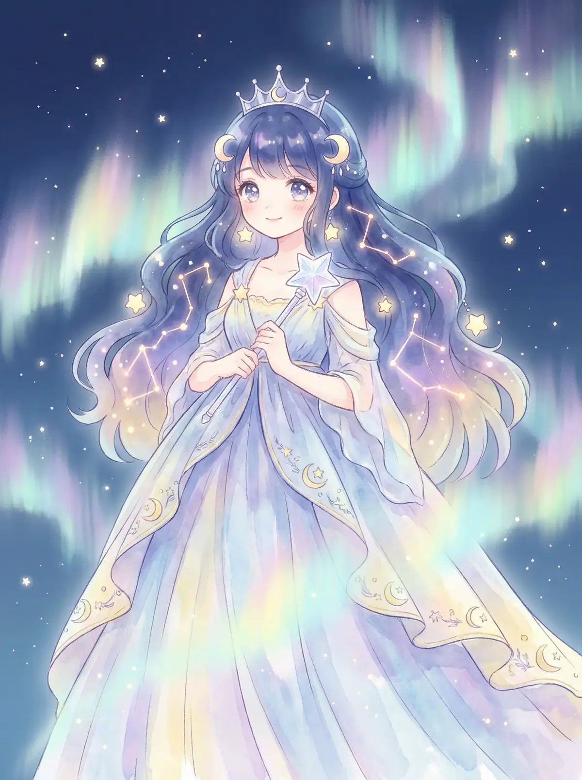 天美传媒小甜豆免费观看 - 星辰公主希尔角色设定图，手持星光权杖